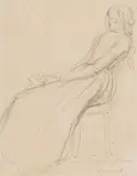 Jean-Baptiste Camille Corot, Seated young woman with book – the painter's sister, Pencil on paper