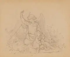 Ludwig Richter, Guardian angel protecting child from snake, Pencil