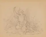 Ludwig Richter, Guardian angel protecting child from snake, Pencil