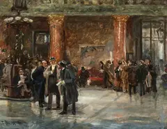 Ferdinand Brütt, In the Stock Exchange Hall of Düsseldorf (Study for or after the painting ‘At the Stock Exchange’), Oil on canvas