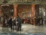 Ferdinand Brütt, In the Stock Exchange Hall of Düsseldorf (Study for or after the painting ‘At the Stock Exchange’), Oil on canvas