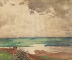 Hans Thoma, Spring (River Main landscape), Watercolour, mounted on cardboard
