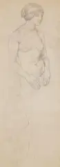 Franz von Stuck, Stading female nude, Pencil on grey handmade paper