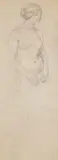 Franz von Stuck, Stading female nude, Pencil on grey handmade paper