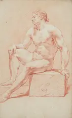 Daniel Nikolaus Chodowiecki, Male nude - Seated, Red chalk on handmade paper
