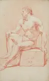 Daniel Nikolaus Chodowiecki, Male nude - Seated, Red chalk on handmade paper