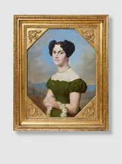 Ernst Gebauer, Portrait of a Lady with a Floral Wreath, Oil on canvas