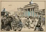 Heinrich Zille, Am Brandenburger Tor, Circa 1917/1918, Pen and ink, watercolour in black and blue chalk over pencil drawing, opaque white on firm wove paper, ounted on card. Height 20.9