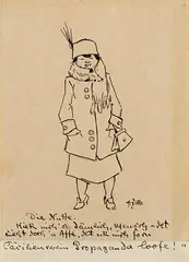 Die Nutte by Heinrich Zille, Pen drawing over pencil draft on brownish drawing paper. Height 22.1, sold Apr 2026