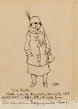 Heinrich Zille, Die Nutte, Pen drawing over pencil draft on brownish drawing paper. Height 22.1