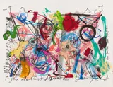 Jean Tinguely, Untitled (Einladung am 6. Nov. 1988 im Geo Pompidou...), 1988, Acrylic and Indian ink on colour lithograph on card