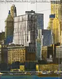 Christo, Lower Manhattan Wrapped Building, Project for 2 Broadway, New York, 1984, Colour lithograph with collage on paper on card