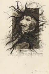 Untitled by Arnulf Rainer, 1982, Indian ink, coloured chalk and pencil over reproduction on book page. Approx, sold Dec 2025