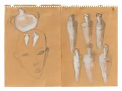 Rosemarie Trockel, Untitled, 1982, 2 works: watercolour and opaque white on paper. Each approx
