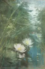 Karl Hagemeister, Teichlandschaft mit Seerosen, Circa 1910, Pastel chalks on canvas