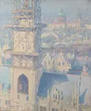 Charles Johann Palmié, Blick auf das Münchner Rathaus mit der Theatinerkirche im Hintergrund, 1900-1910, Oil on canvas
