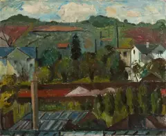 Oskar Schlemmer, Ansicht der Gärtnerei beim Stuttgarter Pragfriedhof, 1911/1913, Oil on canvas