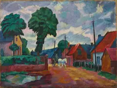 Otto Möller, Thüringer Dorf mit Pferdegespann, 1914, Oil on canvas