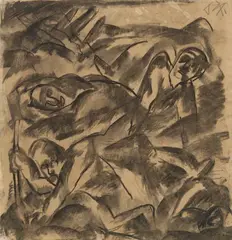 Otto Dix, Im Schlamm, Circa 1917, Black chalk on brownish paper