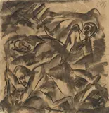 Otto Dix, Im Schlamm, Circa 1917, Black chalk on brownish paper