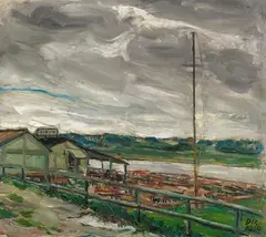 Otto Dix, Restaurant an der Elbe, 1912, Oil on canvas, mounted on card