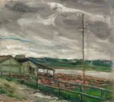 Otto Dix, Restaurant an der Elbe, 1912, Oil on canvas, mounted on card