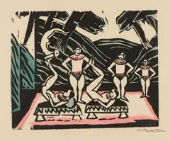Max Pechstein, Akrobaten III, 1912, Colour woodcut on wove paper with blindstamp "DIE SCHAFFENDEN"