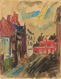 Erich Heckel, Straße in Roeselare, 1915, Watercolour, coloured chalks and carpenter's pencil on firm brownish paper
