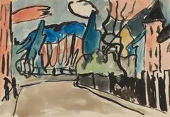 Murnau by Gabriele Münter, Circa 1914, Watercolour and black India ink on watercolour card, sold Dec 2025
