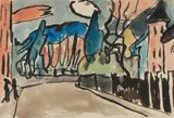 Gabriele Münter, Murnau, Circa 1914, Watercolour and black India ink on watercolour card