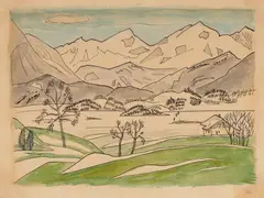 Landschaft bei Murnau by Gabriele Münter, Circa 1920, Watercoloured India ink and brush drawing on firm, light brown paper, sold Dec 2025