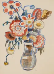 Gabriele Münter, Blumenstillleben, Watercolour on laid paper with "INGRES" watermark, laid down on card