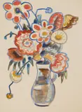 Gabriele Münter, Blumenstillleben, Watercolour on laid paper with "INGRES" watermark, laid down on card