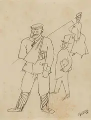 George Grosz, Figürliche Szene mit Soldat, Graphite on laid paper