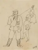 George Grosz, Figürliche Szene mit Soldat, Graphite on laid paper