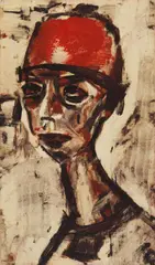 Frau mit rotem Hut by Christian Rohlfs, Water tempera on brown-coloured, smooth paper, sold Dec 2025