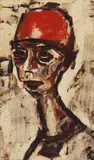 Christian Rohlfs, Frau mit rotem Hut, Water tempera on brown-coloured, smooth paper