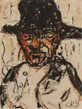 Christian Rohlfs, Bildnis eines Bauern. Rückseitig Bildnis eines stehenden Bauern mit Hund, 1921, Watercolour and gouache on watercolour laid paper