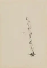 Alberto Giacometti, Figure debout de profil, les mains levées, 1957, Lithograph on wove paper
