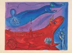 La bastille by Marc Chagall, 1954, Colour lithograph on wove paper with watermark "ARCHES", sold Dec 2025