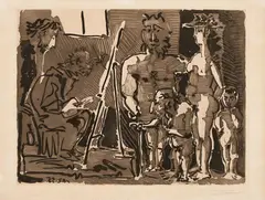 Pablo Picasso, Variations sur le thème de Las Meninas: Visiteurs à l'atelier, 1955, Aquatint etching on wove paper with watermark "ARCHES"