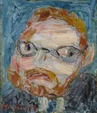 Clifford Holmead Phillips, Mann mit Brille und rotem Haar und Bart, 1972, Oil on canvas, mounted on panel