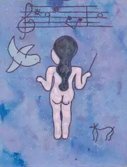 William Copley, Lazy Afternoon, 1981, Acrylic and sequins on canvas