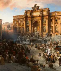 Oswald Achenbach, Fontana di Trevi, Oil on canvas (relined)
