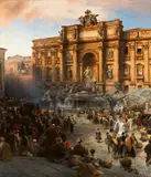 Oswald Achenbach, Fontana di Trevi, Oil on canvas (relined)