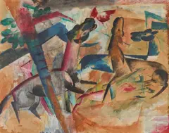 Pferde by Heinrich Campendonk, Circa 1914, Watercolour and gouache on paper, composed of two collaged sheets, mounted on card, sold Dec 2025