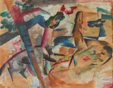 Heinrich Campendonk, Pferde, Circa 1914, Watercolour and gouache on paper, composed of two collaged sheets, mounted on card