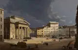 Ippolito Caffi, The Piazza della Borsa -  the Stock Exchange Square – in Trieste at Night, Oil on canvas