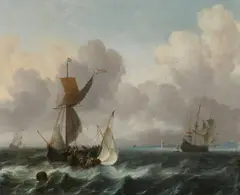Ludolf Backhuysen the Elder, The Merchant Shipping Anchorage Southeast of Texel, Oil on canvas (relined)