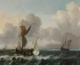Ludolf Backhuysen the Elder, The Merchant Shipping Anchorage Southeast of Texel, Oil on canvas (relined)